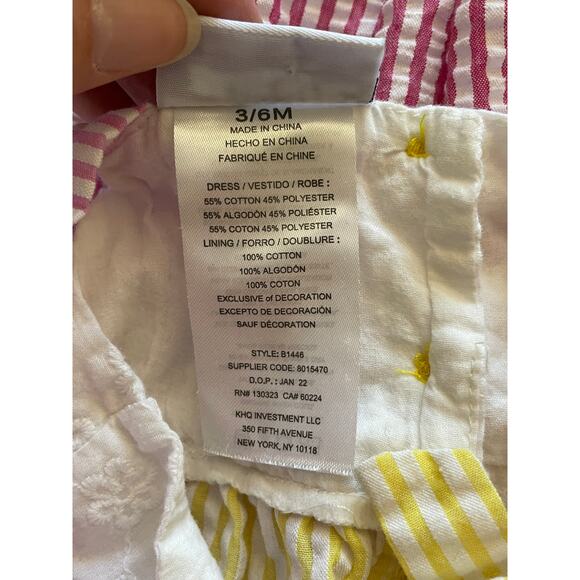 Blueberi Boulevard Dress 3/6 Month Style B1446 Pink/White/Yellow Bow Ruffle - Picture 4 of 8